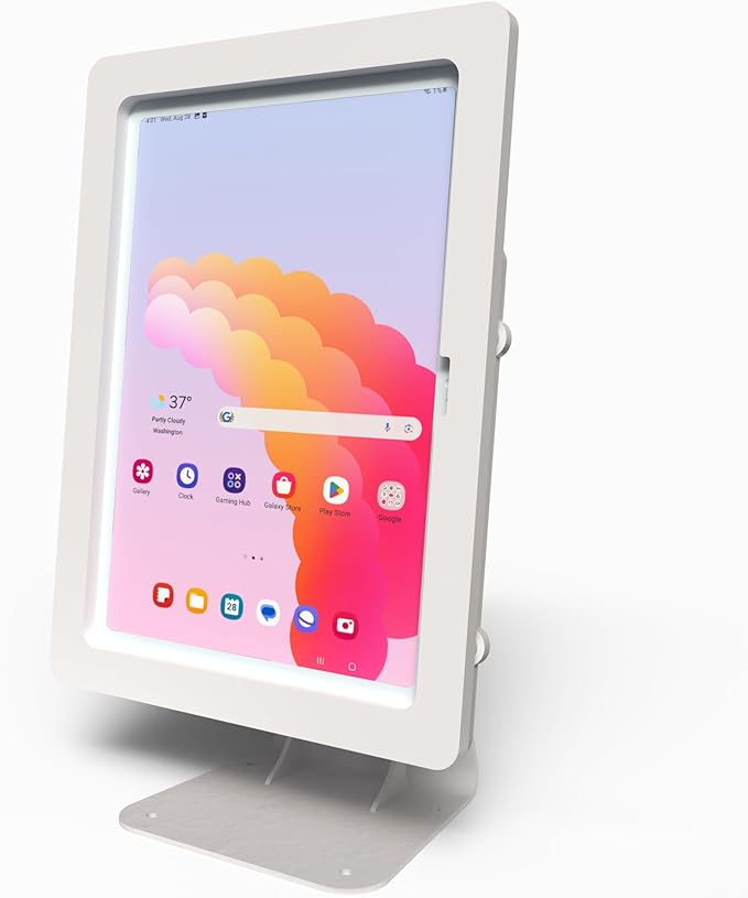 TABcare Anti-Theft Acrylic Case with 360 Rotate 180 Swivel Metal Desktop Stand & 90-Degree USB C Cable for Samsung Galaxy TAB S7/S8/S9 11, S9/S10 FE 10.9 Tablet (White, TAB S7/S8/S9)