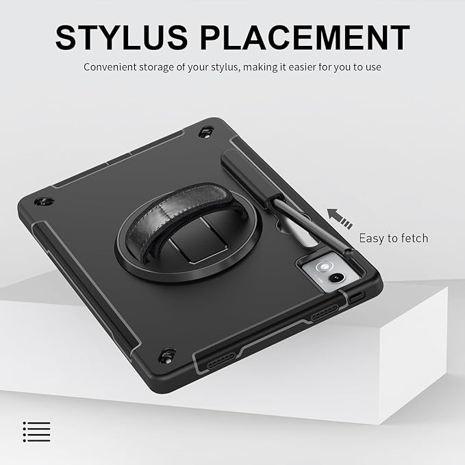 ZenRich Rugged Case for Lenovo Idea Tab Pro 12.7inch,Heavy Duty Shockproof Protective Case w/ [360 Rotating Kickstand] [Hand Strap][Shoulder Belt] for Lenovo Idea Tab Pro 2025 Release Black