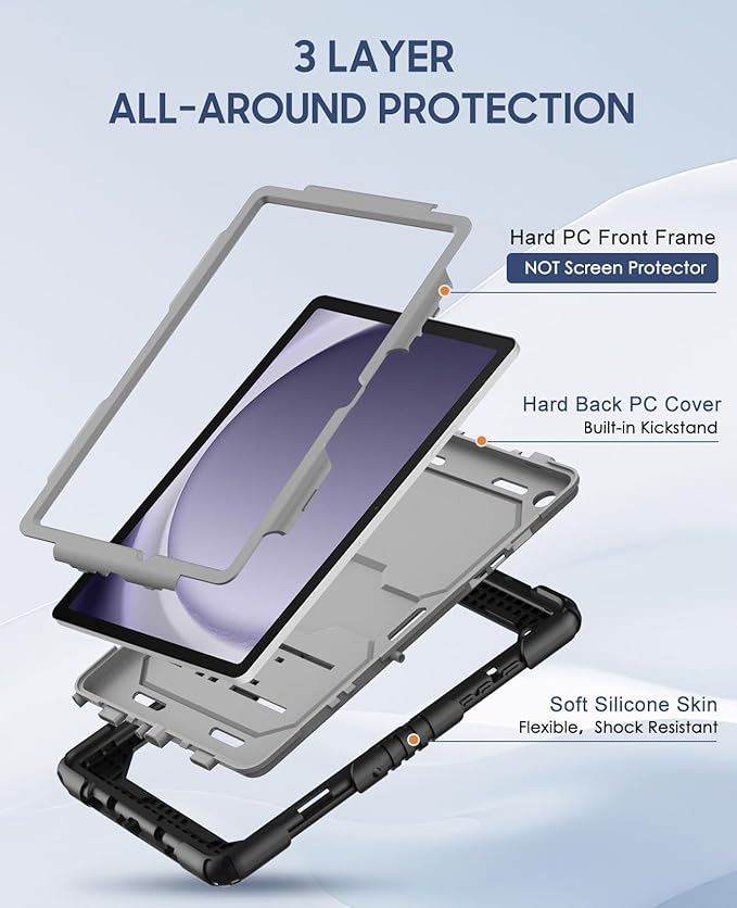 OKP Case for New Samsung Galaxy Tab A9+/ A9 Plus 11 Inch 2023 (SM-X210/X216/X218), Heavy Duty Shockproof Rugged 11" Galaxy A9+ Tablet Protective Cover with Kickstand for Kids Boys Girls, Black+Gary