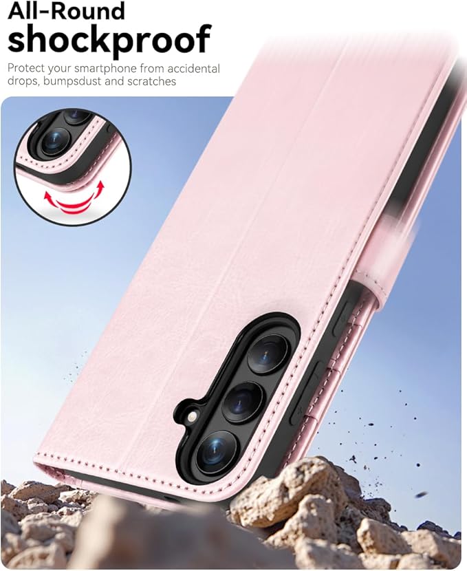 OCASE Compatible with Galaxy S25 Wallet Case, PU Leather Flip Folio Case with Card Holders RFID Blocking Kickstand [Shockproof TPU Inner Shell] Protective Phone Cover 6.2 Inch 2025, Pink