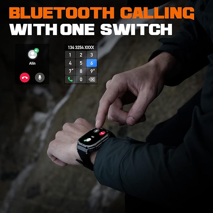 Smart Watch,100M Waterproof Rugged Military Smartwatch with Bluetooth Call(Answer/Dial Calls) 2-inch Utral Large HD Display 70 Days Extra Long Battery Life,100+ Sports Modes Fitness Tracker