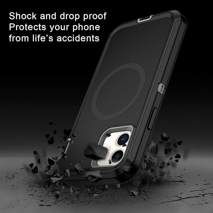 for iPhone 12 Case,iPhone 12 Pro Case [Compatible with MagSafe] Shockproof 3-Layer Full Body Protection Rugged Heavy Duty Cover for Apple iPhone 12/12 Pro 6.1",Black/Grey