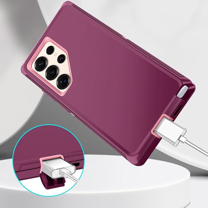 for Samsung Galaxy S25 Ultra Case Heavy Duty Protective Shockproof Dropproof 3-Layer Full Body Protection [Without Screen Protector] Tough Rugged Case for Galaxy S25 Ultra,Purple/Pink