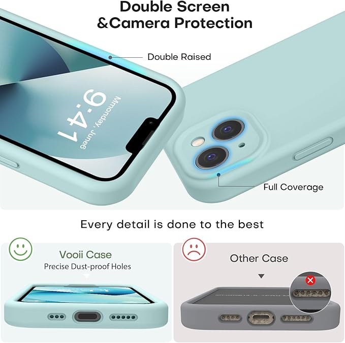 Vooii Compatible with iPhone 13 Case, Liquid Silicone Upgrade [Camera Protection] [Soft Anti-Scratch Microfiber Lining] Shockproof Phone Case for iPhone 13 6.1 inch - Mint
