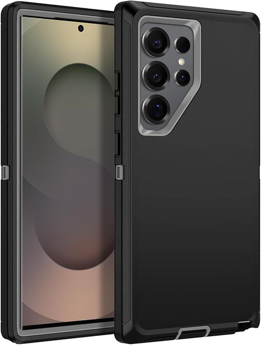 for Samsung Galaxy S25 Ultra Case Heavy Duty Protective Case Shockproof Dropproof 3-Layer Full Body Protection [Without Screen Protector] Tough Rugged Case for Galaxy S25 Ultra,Black/Grey