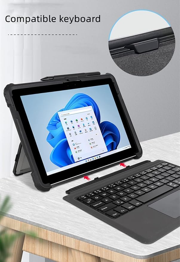 Clear Case for Microsoft Surface Pro 7 Plus/Pro7/Pro 6/Pro 5/Pro 2017/Pro 4,Rugged Hard Shell Cover with Shoulder Strap & Hand Strap&Stylus Pen Holder, Compatible with Type Cover Keyboard, (Black)