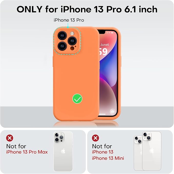 Vooii Compatible with iPhone 13 Pro Case, Liquid Silicone Upgrade [Camera Protection] [Soft Anti-Scratch Microfiber Lining] Shockproof Phone Case for iPhone 13 Pro 6.1 inch - Bright Orange
