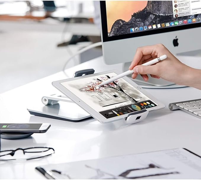 KABCON Tablet Stand Holder, Tightness Adjustable Multi-Angle Foldable Eye-Level Aluminum Solid Tablets Stands Dock for 4''-14''Tablets/Phone, iPad Series,Samsung Galaxy Tabs,Kindle Fire,Etc.