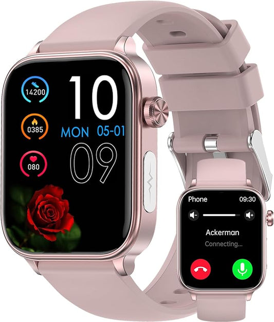 Men's Women's Smart Watch,1.96-inch HD Touchscreen Smartwatch,100+ Sports,Blood Pressure,Heart Rate,Blood Oxygen,Sleep Monitoring,IP68 Waterproof Fitness Tracker,Android iOS iPhone (Pink)