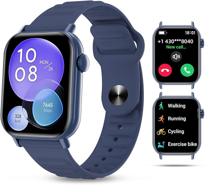 Smart Watch Sports Pedometer Fitness Tracker Bluetooth Call Heart Rate/Blood Oxygen/Sleep Monitor, 100 Sports Modes Waterproof for iOS Android Men's Women's Smart Watch (Blue)