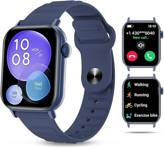 Smart Watch Sports Pedometer Fitness Tracker Bluetooth Call Heart Rate/Blood Oxygen/Sleep Monitor, 100 Sports Modes Waterproof for iOS Android Men's Women's Smart Watch (Blue)