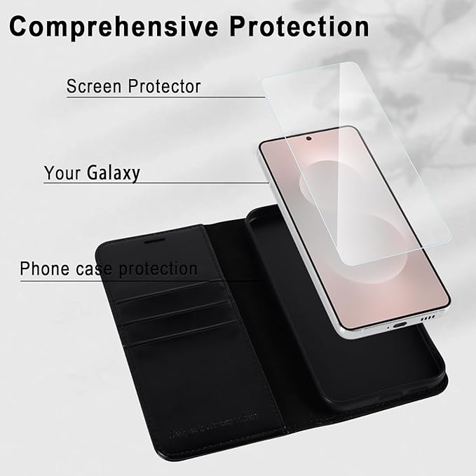 MONASAY Wallet Case Fit for Samsung Galaxy S25 Edge 5G，[Lens & Glass Screen Protector] [RFID Blocking] Flip Folio Leather Cell Phone Cover with Credit Card Holder, 6.7 inch, Black