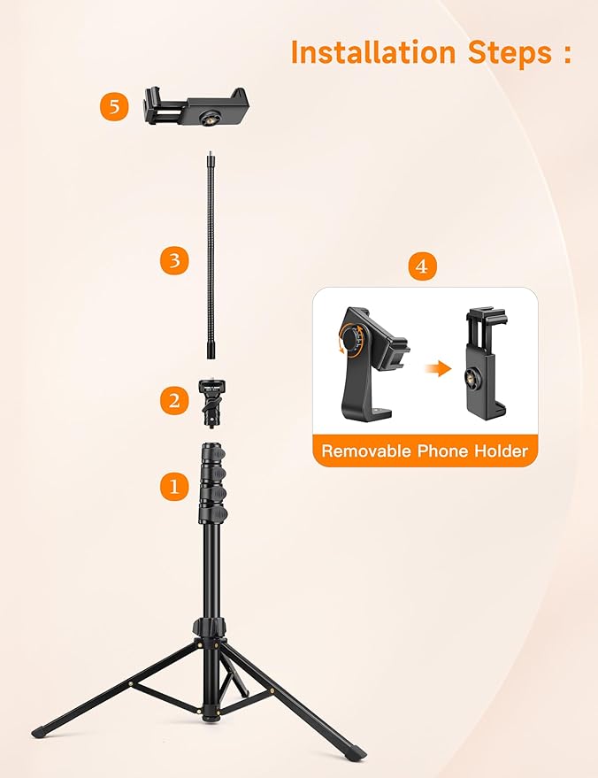 Phone Tripod, 86" Tall Tripod for iPhone with Flexible Gooseneck & Remote, Portable Aluminum Cellphone Stand for Selfies, Video Recording,Travel, Compatible with iPhone Android