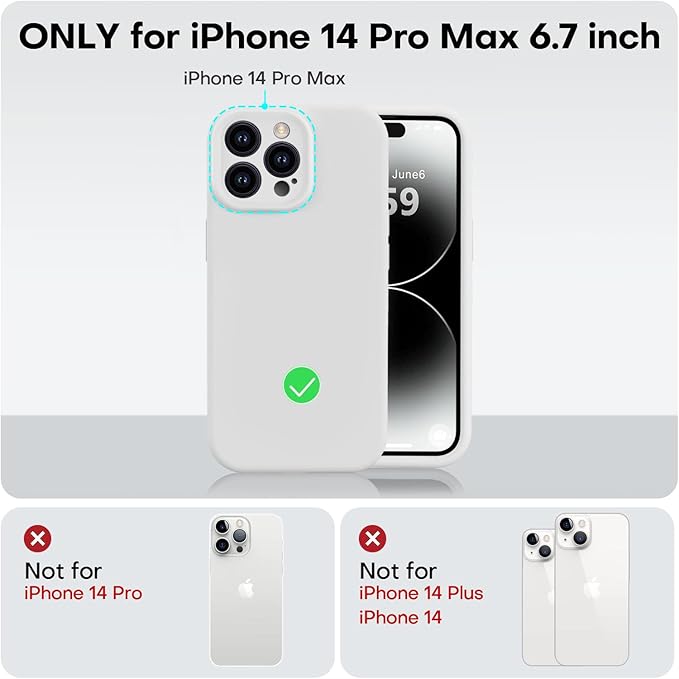 Vooii Compatible with iPhone 14 Pro Max Case, Liquid Silicone Upgrade [Camera Protection] [Soft Anti-Scratch Microfiber Lining] Shockproof Phone Case for iPhone 14 Pro Max 6.7 inch - White