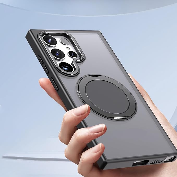 Magnetic Stand Case for Samsung Galaxy S22 Ultra/S23 Ultra [with 2 Screen Protectors] [360° Rotation Magnetic Stand] [Compatible with Magsafe] Military-Grade Drop Protection Case, Clear