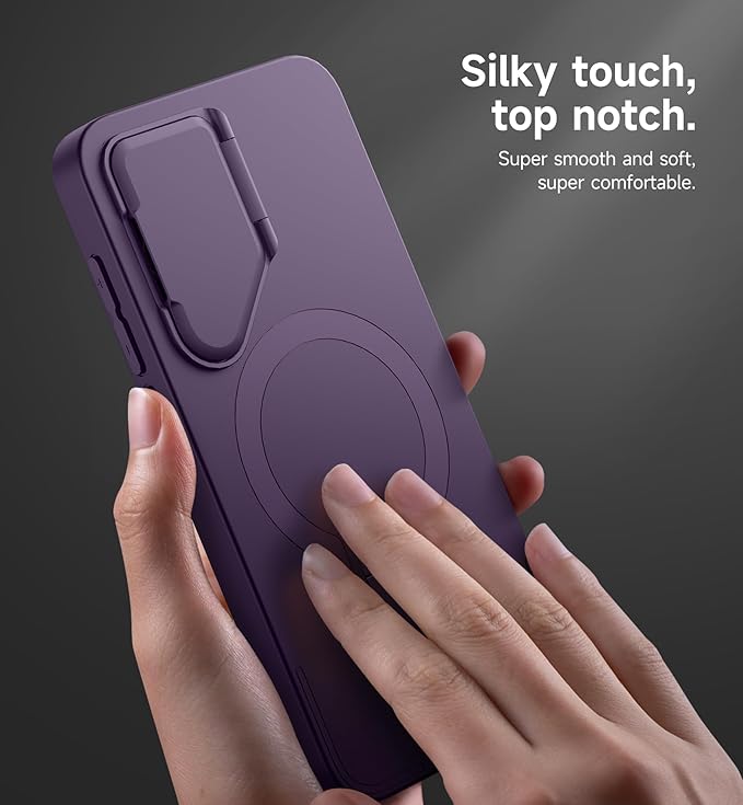 SURITCH for Samsung Galaxy S25 Phone Case, Magnetic Shockproof Bumper Case Slim Protective Cover with Camera Cover & Adjustable Metal Kickstand for Galaxy S25 (2025)-Dark Purple