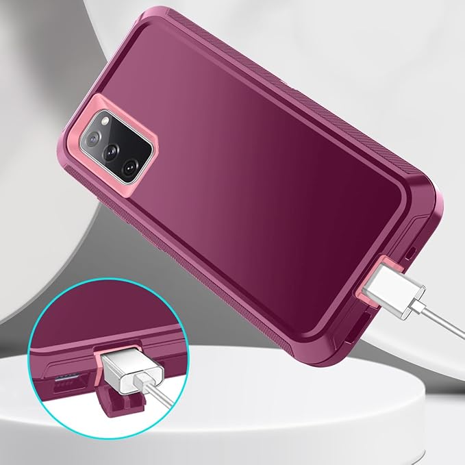 for Samsung Galaxy S20 FE 5G Case Heavy Duty Protective Shockproof Dropproof 3-Layer Full Body Protection [Without Screen Protector] Tough Rugged Case for Galaxy S20 FE,Purple/Pink