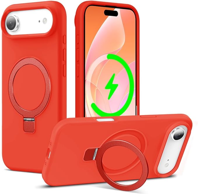 ZHK Liquid Silicone Designed for iPhone Air Case with Magnet Stand, [Precise Camera Lens Protection][Mil-Grade Drop Shockproof][Soft Anti-Scratch Microfiber Lining] Slim Fit Cover, Red