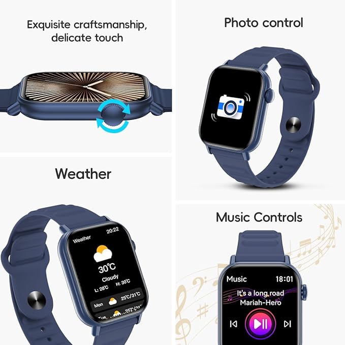 Smart Watch Sports Pedometer Fitness Tracker Bluetooth Call Heart Rate/Blood Oxygen/Sleep Monitor, 100 Sports Modes Waterproof for iOS Android Men's Women's Smart Watch (Blue)