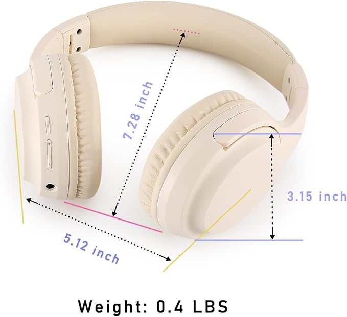 SN-A2 Headphones Wireless Bluetooth with Mic,Lightweight On Ear Headphone, Bluetooth 5.3, 20H+ Playtime,Portable Wired and Wireless Headphones for School, Travel, Gym - Beige