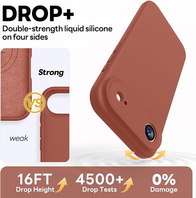 Vooii Magnetic Compatible with iPhone Air Case (Compatible with Magsafe) (Upgraded Camera Protection) Liquid Silicone Shockproof Full Body Protective Phone Cover for Women Men, Caramel, 6.5"