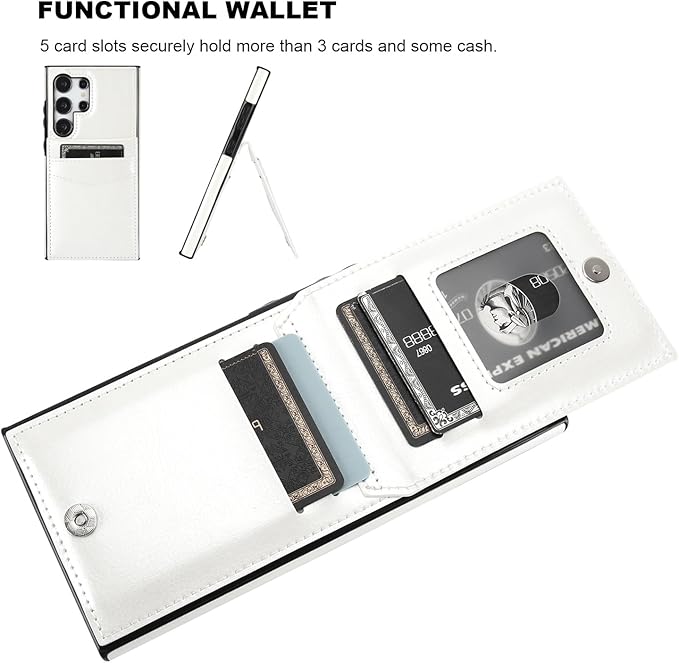 KIHUWEY Samsung Galaxy S24 Ultra 6.8'' Cellular Phone Case, Flip Leather Wallet with Card Holder, Magnetic Clasp, Kickstand, Heavy Duty Protective Cover (White)