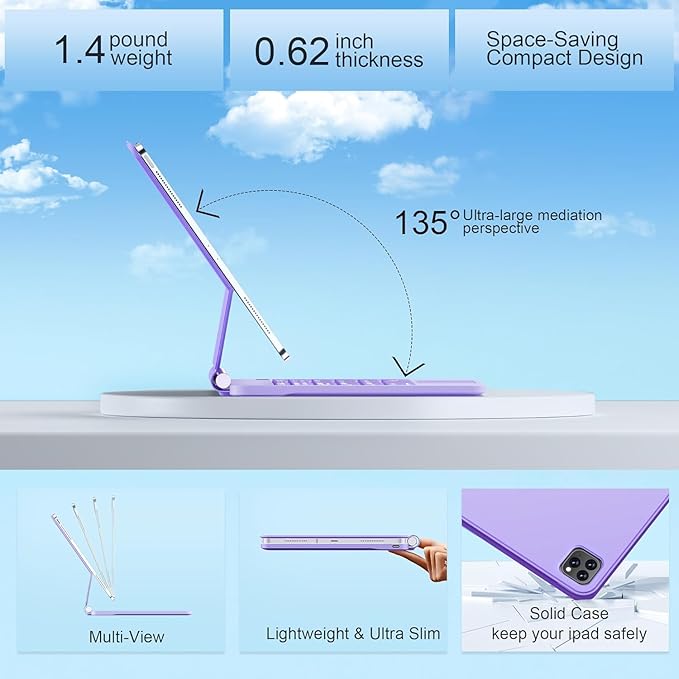 Keyboard Case for iPad Air 13 inch (M3 2025/M2, 2024),iPad Pro 12.9 inch (3/4/5/6th Gen)，Magic-Style Magnetic – Floating Cantilever Stand – Backlit Keyboard Case with Multi-Touch Trackpad (Purple)