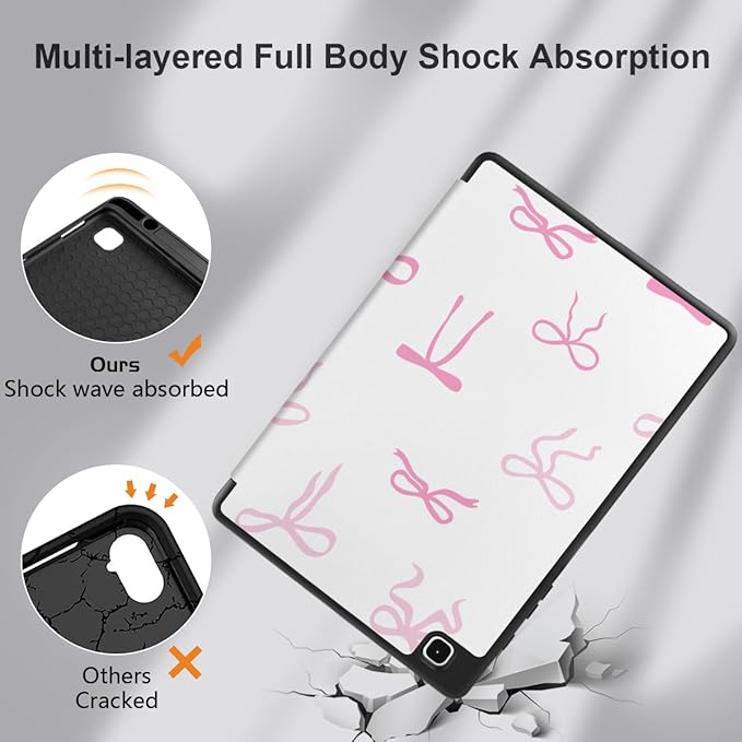 DONGKE Case for Samsung Galaxy Tab S6 Lite 10.4 Inch 2024/2022/2020, Trifold Stand + S Pen Holder + Auto Wake/Sleep + Soft TPU Protective Stand Back Cover, Pink Bows