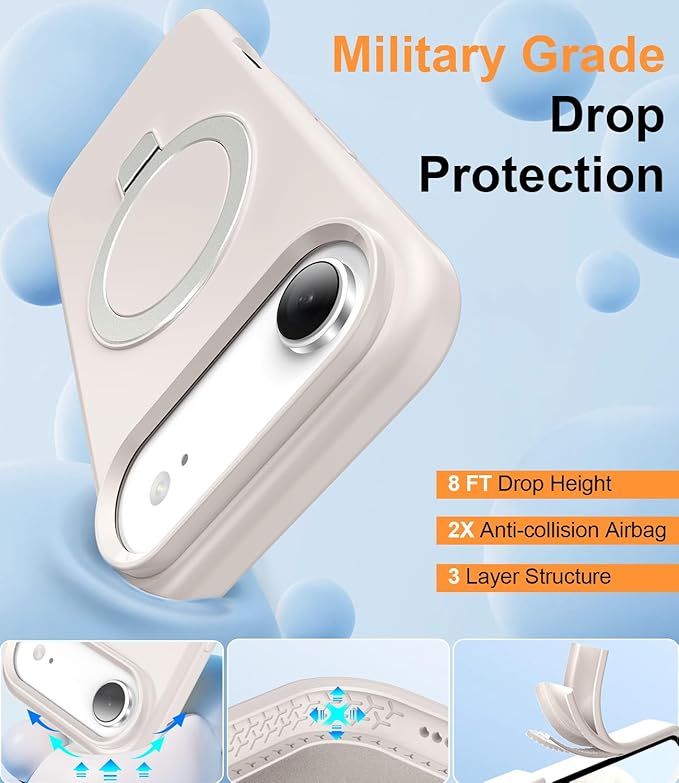 ZHK Liquid Silicone Designed for iPhone Air Case with Magnet Stand, [Precise Camera Lens Protection][Mil-Grade Drop Shockproof][Soft Anti-Scratch Microfiber Lining] Slim Fit Cover, Beige