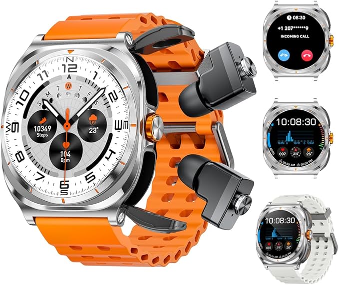 Smartwatch with Earbuds(Answer&Make Calls) IP67 Water Resistant Watch(2 Straps), Sports Watches 100+ Sports Modes (Cycling/Fitness/Hiking), DIY Watch Faces for Men Dad Husband (Silver)