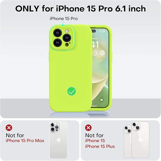 Vooii Compatible with iPhone 15 Pro Case, Upgrade Liquid Silicone, [Camera Protection] [Soft Anti-Scratch Microfiber Lining] Shockproof Phone Case for iPhone 15 Pro 6.1 inch - Fluorescent Green