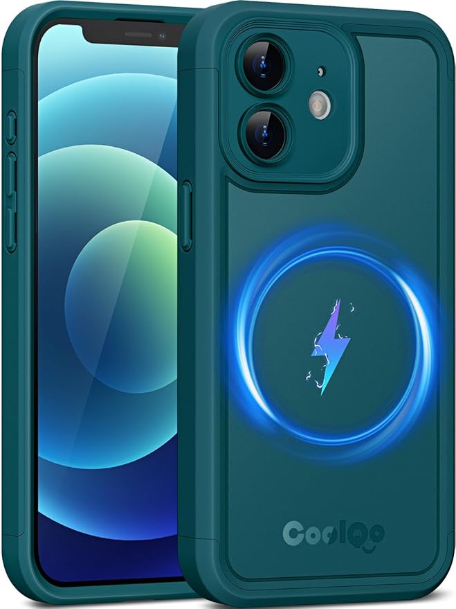 COOLQO Magnetic for iPhone 12 Case, Compatible with MagSafe, Dual Layer Design Military Grade Protection, Translucent Matte Scratch-Resistant Back Protective Shockproof Phone Case, Green