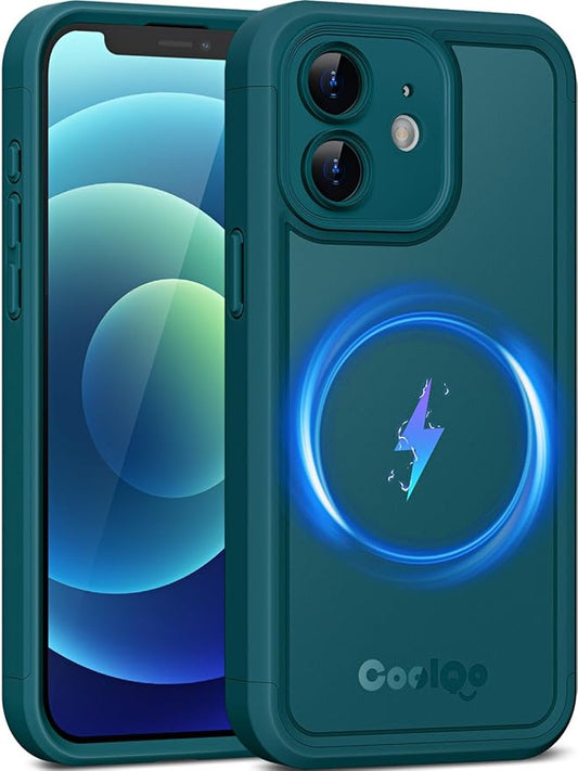 COOLQO Magnetic for iPhone 12 Case, Compatible with MagSafe, Dual Layer Design Military Grade Protection, Translucent Matte Scratch-Resistant Back Protective Shockproof Phone Case, Green