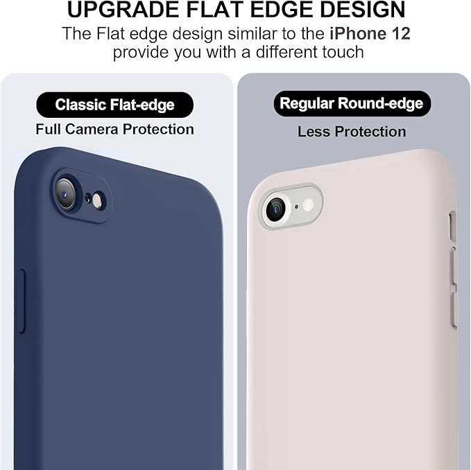 Vooii for iPhone SE Case 2022/3rd/2020,iPhone 8/7 Case, Upgraded Liquid Silicone with [Flat Edges] [Camera Protection] [Soft Anti-Scratch Microfiber Lining] Phone Case for iPhone SE - Navy Blue