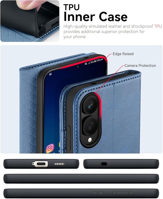 OCASE Compatible with Galaxy S25 Edge Wallet Case, PU Leather Flip Folio Case with Card Holders RFID Blocking Kickstand [Shockproof TPU Inner Shell] Protective Phone Cover 2025, Light Blue