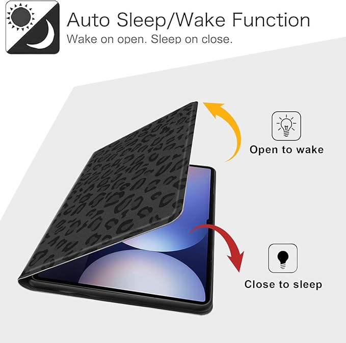 Case for Samsung Galaxy Tab S10 Plus/ S9 FE Plus/ S9 Plus 5G Tablet 12.4'', Slim PU Leather Stand Cover with Auto Wake/Sleep, Multi-Angle Viewing & Shockproof, Black Leopard Print