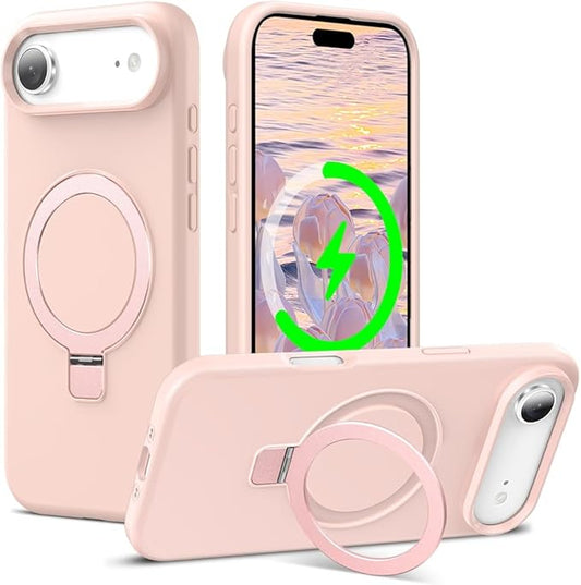 ZHK Liquid Silicone Designed for iPhone Air Case with Magnet Stand, [Precise Camera Lens Protection][Mil-Grade Drop Shockproof][Soft Anti-Scratch Microfiber Lining] Slim Fit Cover, Pink