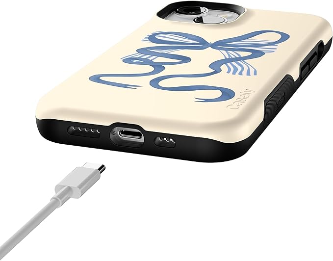 Casely iPhone 14 Case | Heartstrings | Blue Bow | Compatible with MagSafe | Bold Protective Design