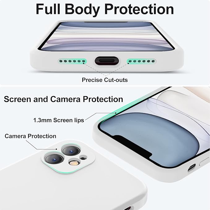 Vooii Compatible with iPhone 11 Case, Upgraded Liquid Silicone with [Flat Edges] [Camera Protection] [Soft Anti-Scratch Microfiber Lining] Phone Case for iPhone 11 6.1 inch - White