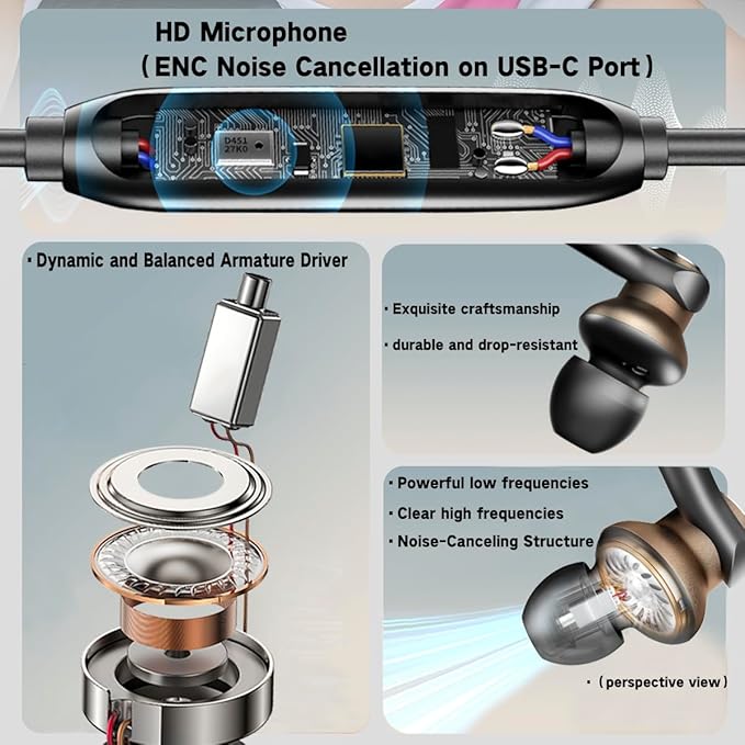 Wired Earbud in Ear Headphones with Mic Noise-canceling,Deep bass Hi-Fi Noise Cancellation Earbuds Wired Immersive Bass Dual-Unit Earphones Compatible with iPhone 15 16 17 Android etc