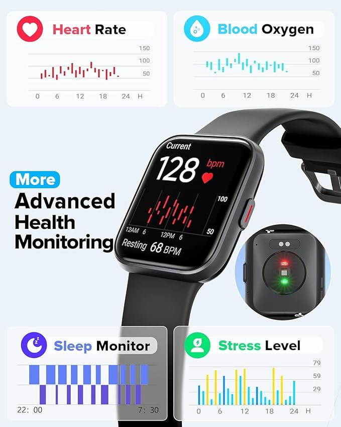 Smart Watch for Men Women Android iPhone, Alexa Built-in Fitness Watch with 1.8" LCD Screen & Bluetooth Call (Make/Answer), Heart Rate/SpO2/Sleep Monitor, 100 Sports, IP68 Waterproof Smartwatch