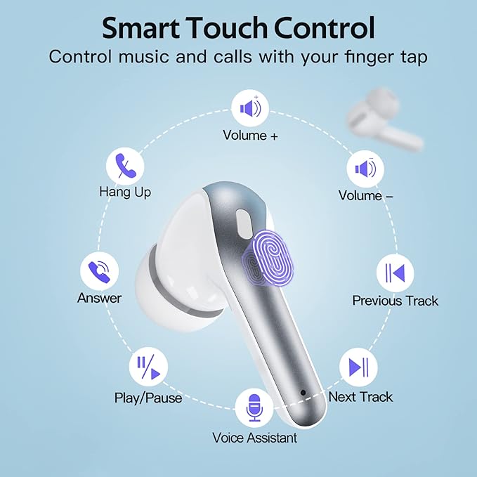 TAGRY Bluetooth Headphones True Wireless Earbuds 60H Playback LED Power Display Earphones with Wireless Charging Case IPX5 Waterproof in-Ear Ear buds with Mic for TV Smart Phone Laptop Computer Sports