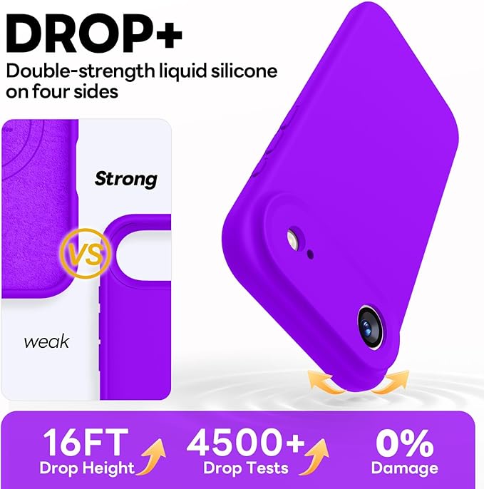 Vooii Magnetic Compatible with iPhone Air Case (Compatible with Magsafe) (Upgraded Camera Protection) Liquid Silicone Shockproof Full Body Protective Phone Cover for Women Men, Neon Purple, 6.5"