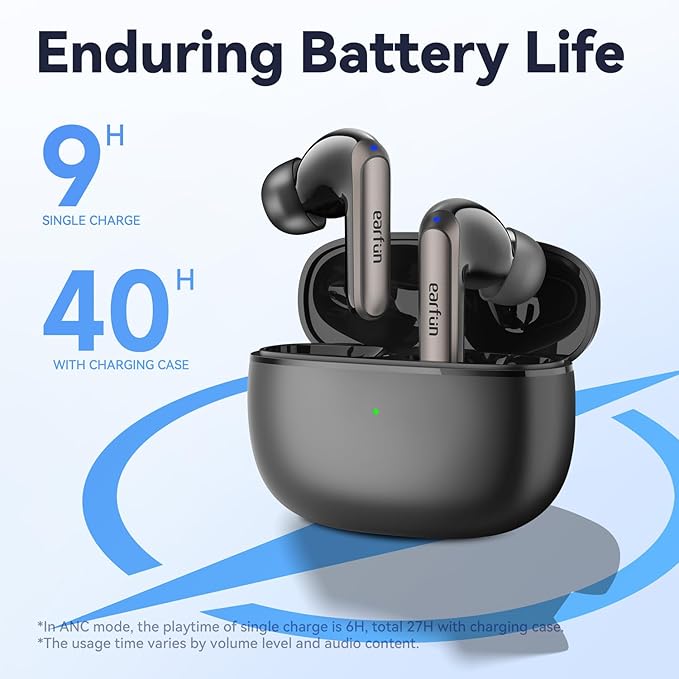EarFun Adaptive Noise Cancelling Wireless Earbuds, 6 Mics AI ENC Call, Hi-Res Sound, LDAC, 40H Playtime, Multipoint Connection, Comfortable Fit, App Customization, Google Fast Pair, Wireless Charge