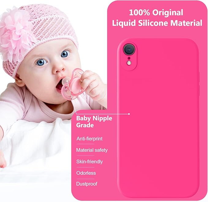 Vooii Compatible with iPhone XR Case, Upgraded Liquid Silicone with [Flat Edges] [Camera Protection] [Soft Anti-Scratch Microfiber Lining] Phone Case for iPhone 10 XR 6.1 inch - Hot Pink