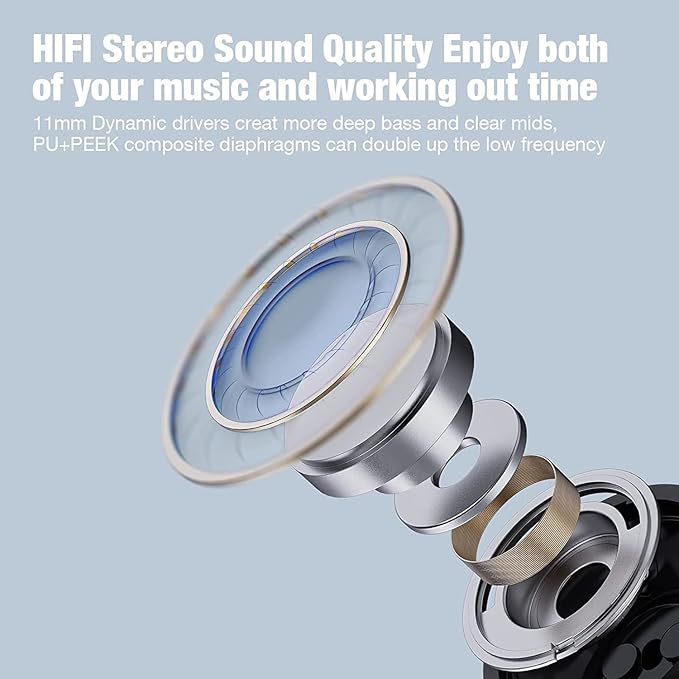 Boean Wireless Headphones Wrokout Headphones Bluetooth 5.3 with IPX7 Rating Workout Running Headphone with 16 Hours Bluetooth Earbuds for Man Women