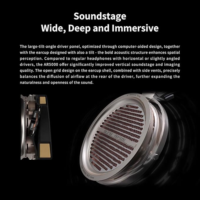 Aune AR5000 Full-Size Open-Back Headphones with MLD Driver, Dynamic Driver, Detachable Cable, Over-Ear HiFi Hi-Res Audiophile Headphones for HiFi System, Home Audio, DAP