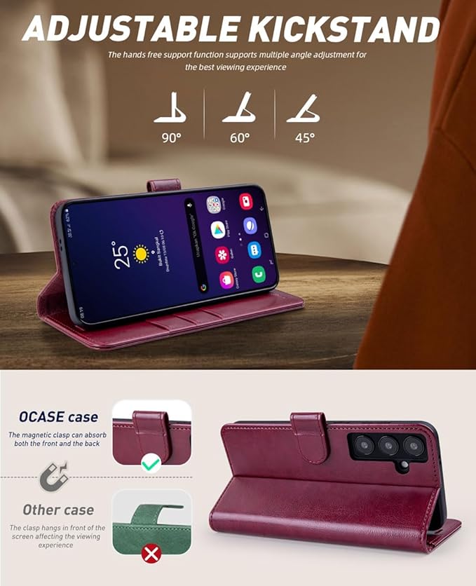 OCASE Compatible with Galaxy S24 5G Wallet Case, PU Leather Flip Folio Case with Card Holders RFID Blocking Kickstand [Shockproof TPU Inner Shell] Phone Cover (2024), Burgundy