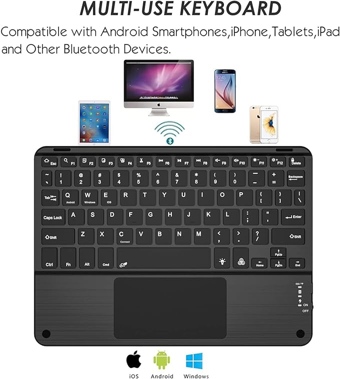TouchPad Keyboard case for 9",9.7",10.1",10.2",10.5",10.9",11" Tablets,2-in-1 Bluetooth Wireless Keyboard with Touchpad,7 Colors Backlit & Leather Folio Cover(Black)