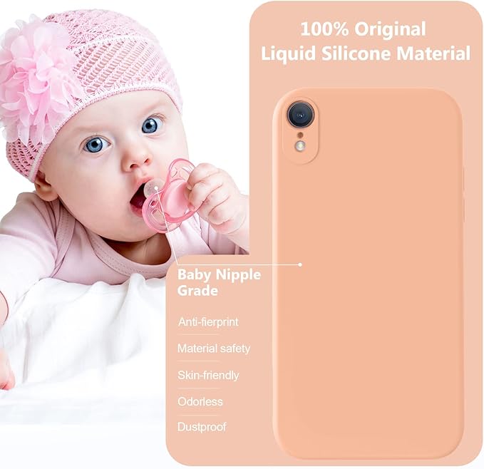 Vooii Compatible with iPhone XR Case, Upgraded Liquid Silicone with [Flat Edges] [Camera Protection] [Soft Anti-Scratch Microfiber Lining] Phone Case for iPhone 10 XR 6.1 inch - Cantaloupe